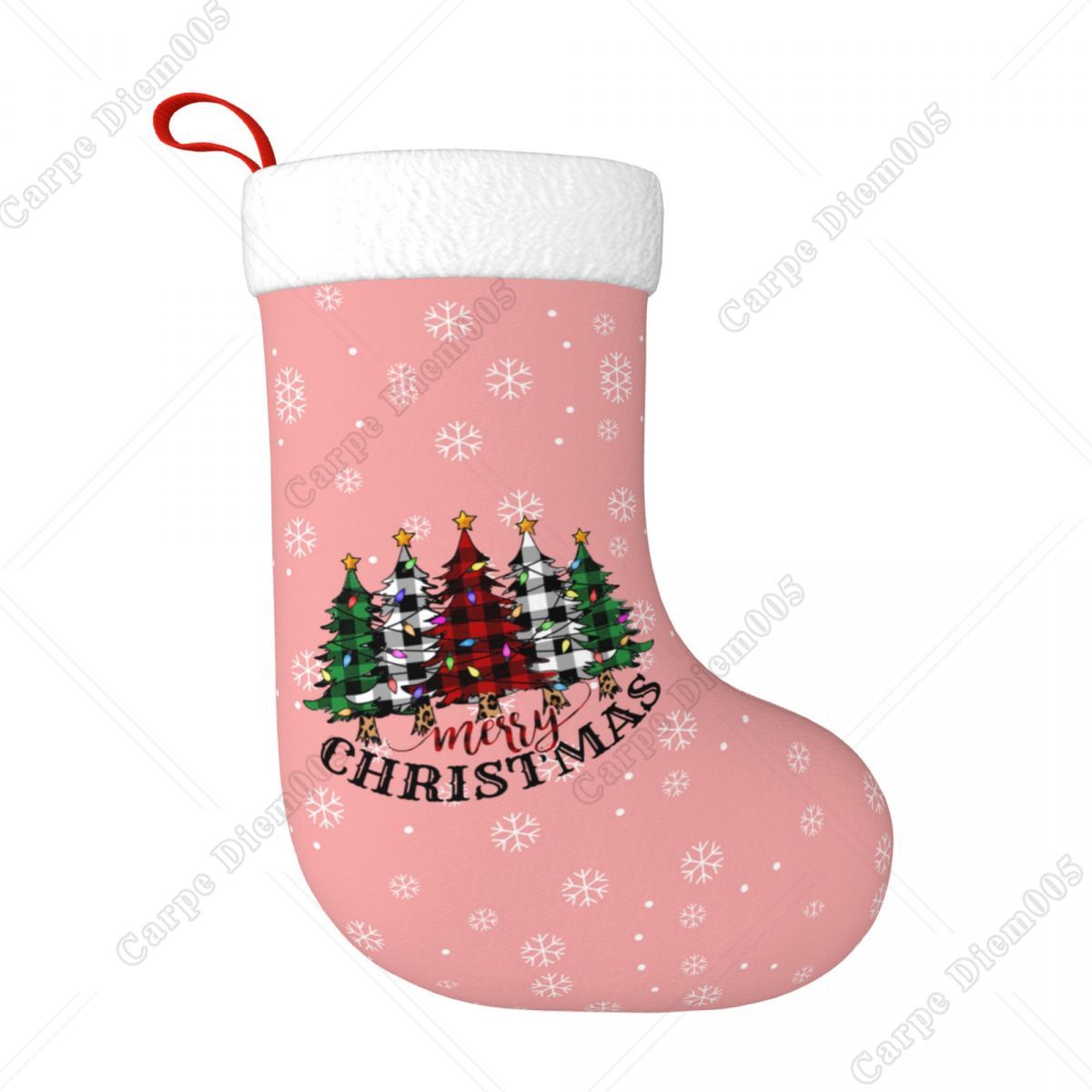 Christmas Stocking Hanging - Розовые снежинки, рождественские елки, чулки, большие