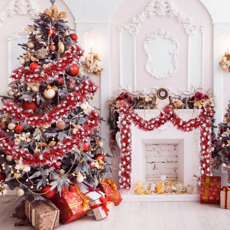 Tinsel Garland Decoration - 1 шт., рождественская мишура, снежинка, красная