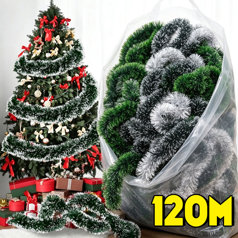 Tinsel Garland Decoration - Зелено-белая новогодняя гирлянда-твист для декора, подвесное