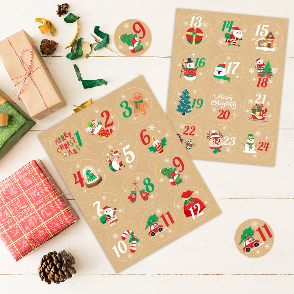 Advent Calendar Gift - 24 шт., рождественские украшения, Адвент-календарь, наклейки