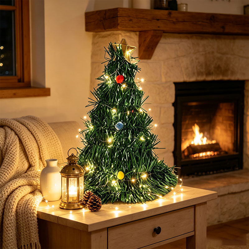 Star Tree Topper - Складная зеленая мини-елка с теплыми светодиодными