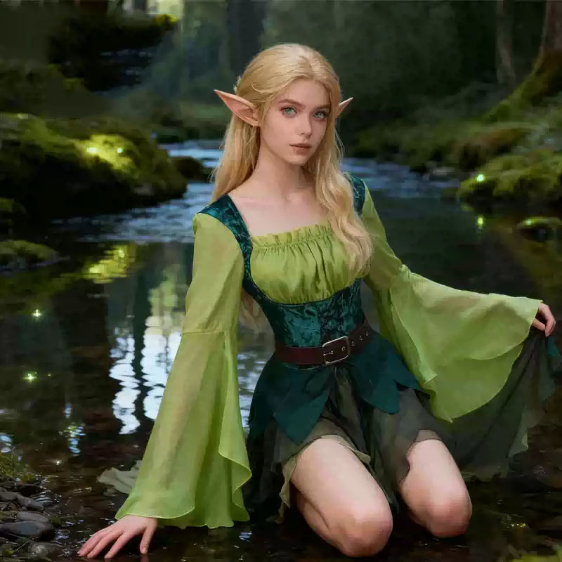 Elf Costume Christmas - Женское средневековое зеленое платье феи-эльфа, волшебное