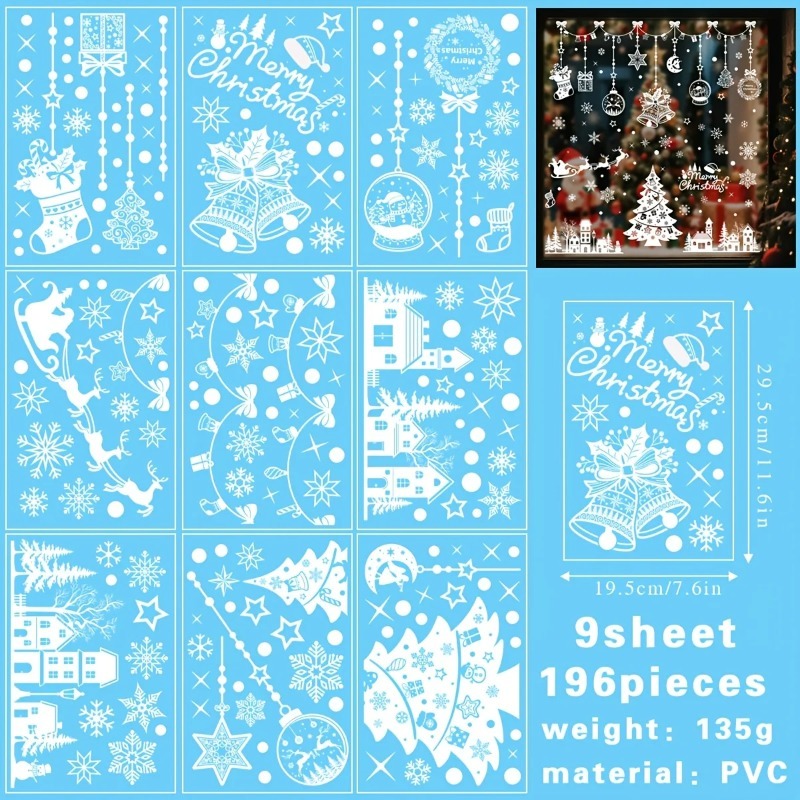 196 шт./9 листов рождественски – обзор и цена Snowflake Window Decal