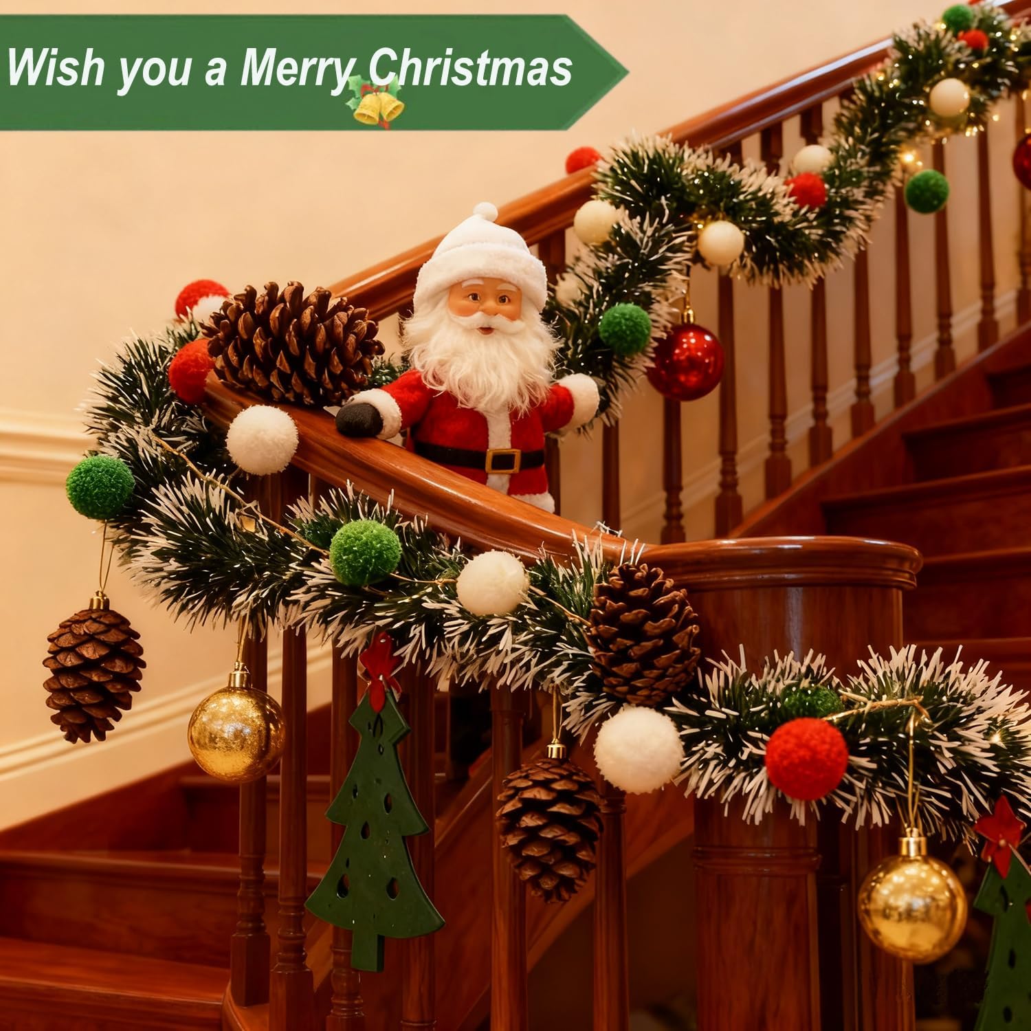 Зелено-белая новогодняя гирлян – обзор и цена Tinsel Garland Decoration
