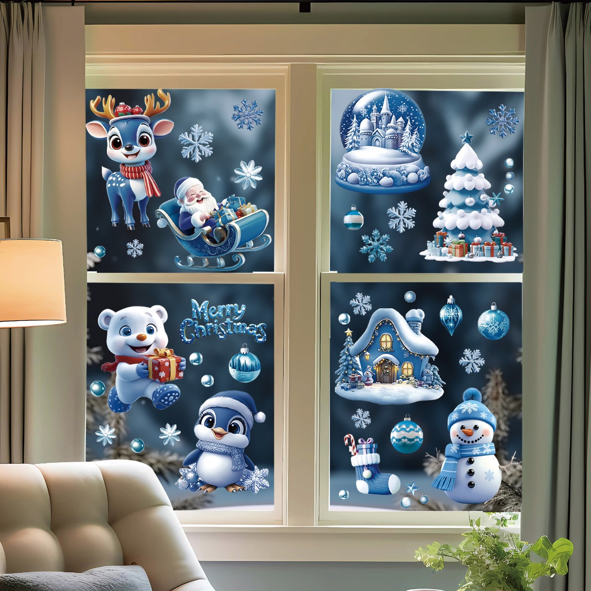 Синие рождественские наклейки: – обзор и цена Snowflake Window Decal