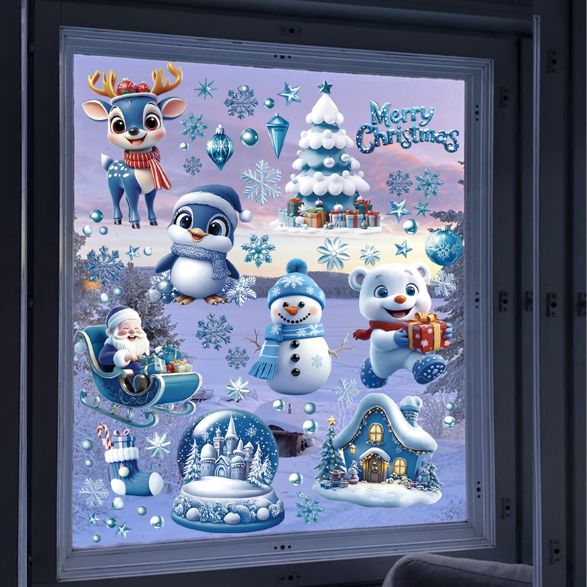 Синие рождественские наклейки: – обзор и цена Snowflake Window Decal